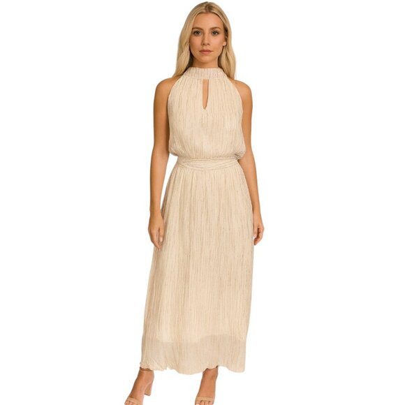 Drew Anthropologie White & Gold Metallic Dress – Size Medium (NWT) - Picture 1 of 6